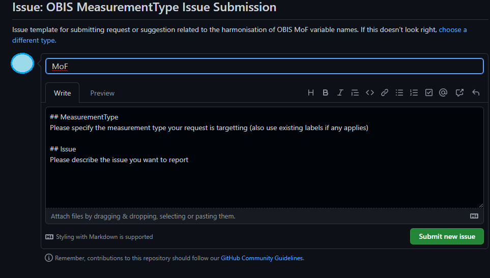 Screenshot for how to request a new measurementType on Github