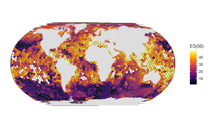 Screenshot of diversity map derived from OBIS data