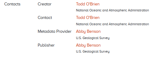 Example of contact section on a dataset homepage access via the OBIS search