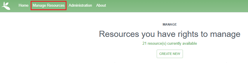 Screenshot of the manage resources page on the IPT