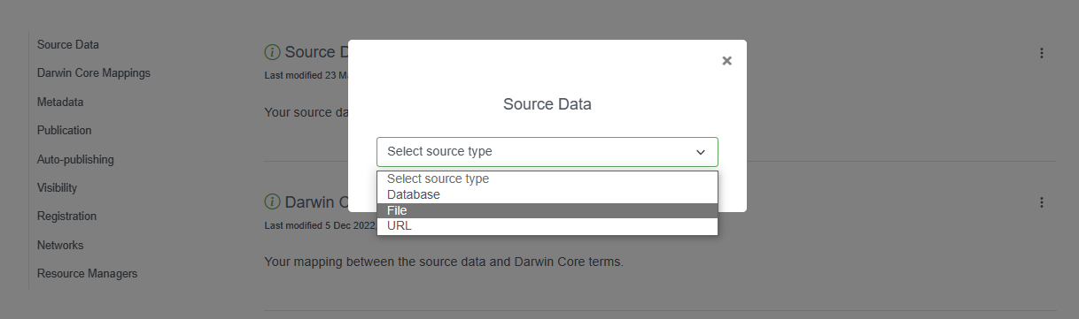Screenshot of where on the IPT page you can add source data