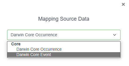 Screenshot showing the two Core types you can map a datafile to