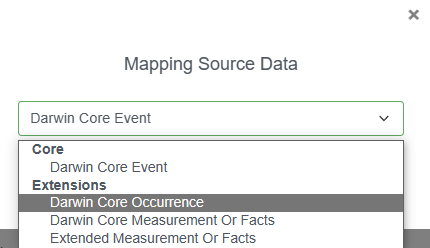 Screenshot showing other DwC extensions you can map to