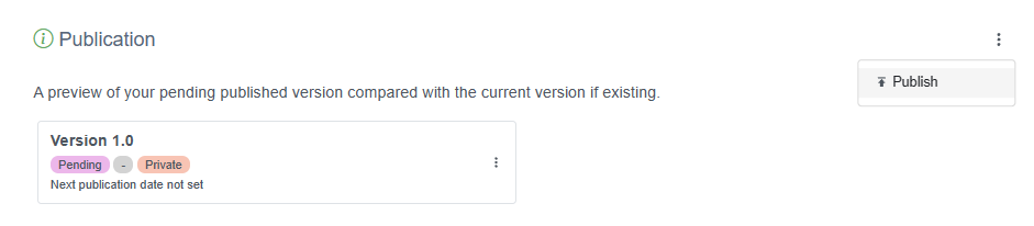 Screenshot showing where to manage the publishing of your dataset