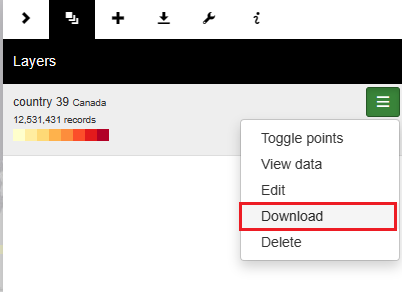 Screenshot demonstrating where how to download a particular layer
