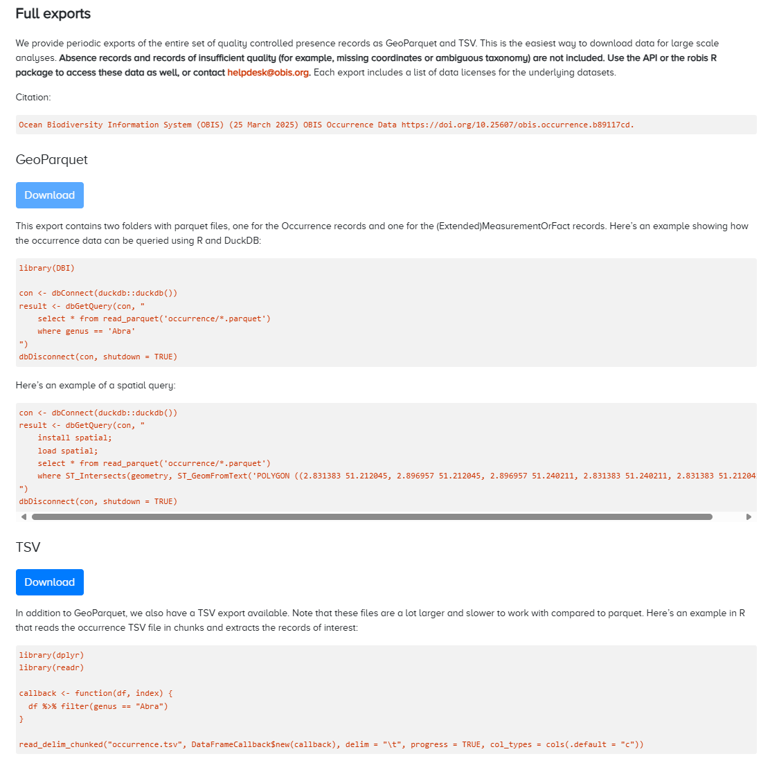 OBIS Data Access page